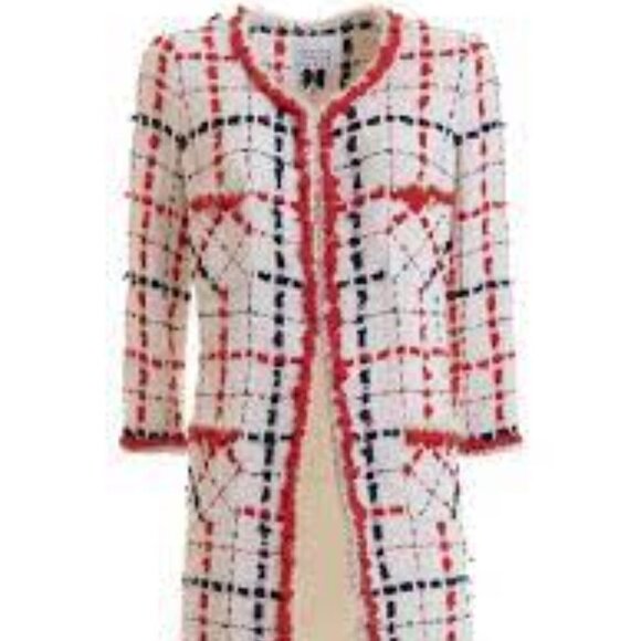 NWOT Amen Wardy Check Pattern Tweed Long Coat Size FR46 - Picture 1 of 16